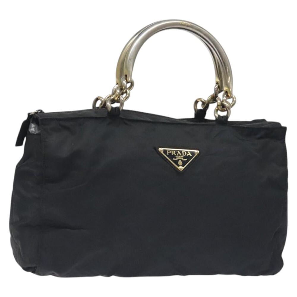 PRADA Hand Bag Nylon Black Gold